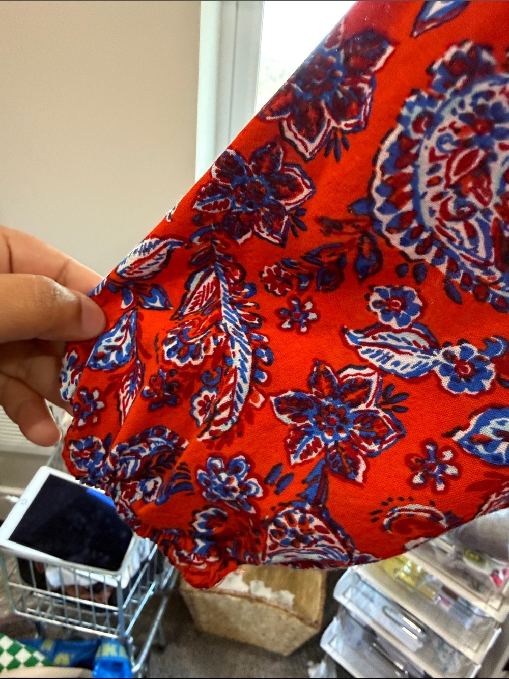 Japna V-Neck Red Paisley Dress small  buttons red blue boho - Picture 4 of 5